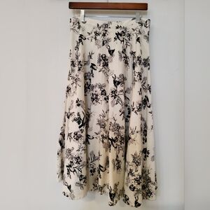 Linen Floral Midi Skirt
